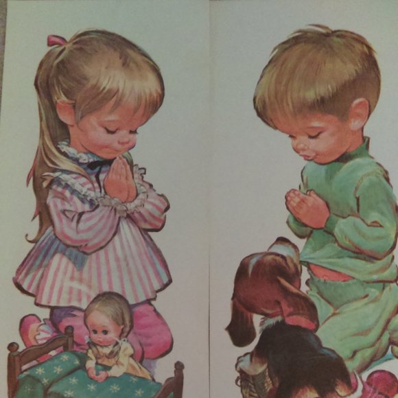 Sedona Litho Praying Children 1950 - 1960 - you get 2 lithos - Picture 1 of 4